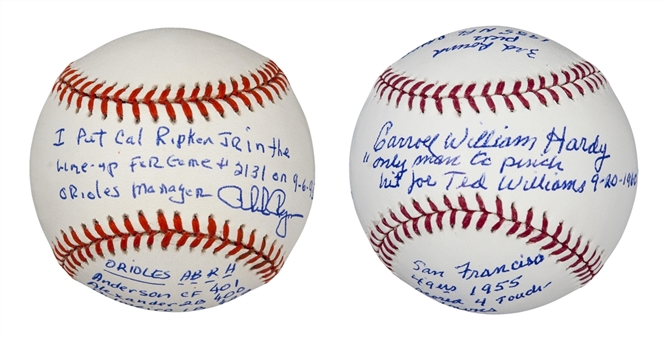 Lot of (2) Phil Regan Signed Scoreboard Baseball and Carroll Hardy Signed and Inscribed Baseball (PSA/DNA)